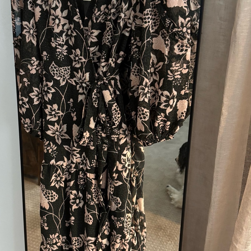 Elan Black and Pink Floral Long Sleeve Dress